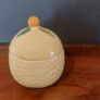 Delightful Lidded Preserve/Marmalade Pot in the Shape of a Juicy Lemon Fruit with a Leafy and Floral decoration and Finial, by Keele Street Pottery Company, Circa 1950, Funky MCM Chic Image 3