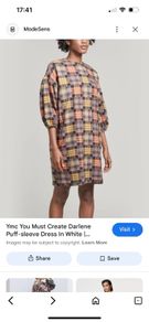 YMC Oversize Balloon Dress Sz 8UK 4US S Plaid Patchwork Soft Puff Sleeves Casual