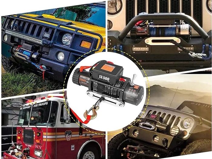 13500 LBS Electric Winch 12V 6120KG 13500LBS For 4X4 92FT Synthetic Trailer Ropes Towing Strap
