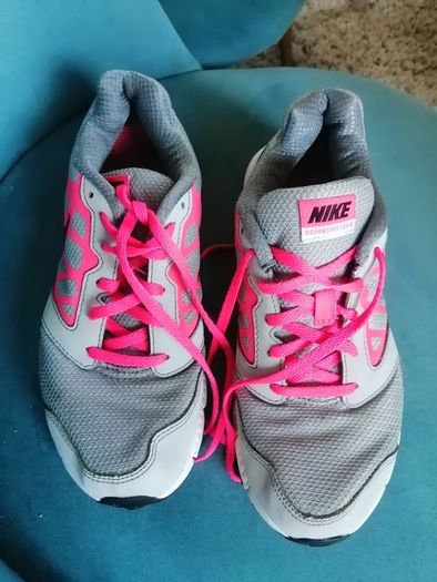 Grey and pink Nike down shifter trainers