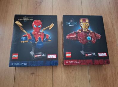 LEGO 76326 Marvel Iron Spider-Man Bust + LEGO 76327 Marvel Iron Man MK4 Bust