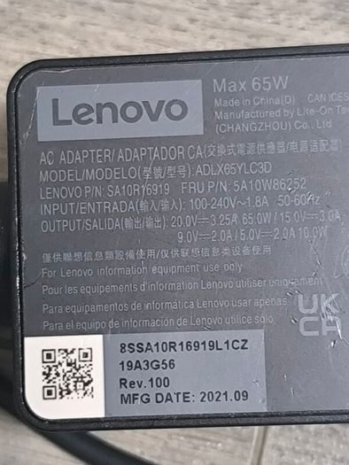 Lenovo laptop Charger C Type 65W