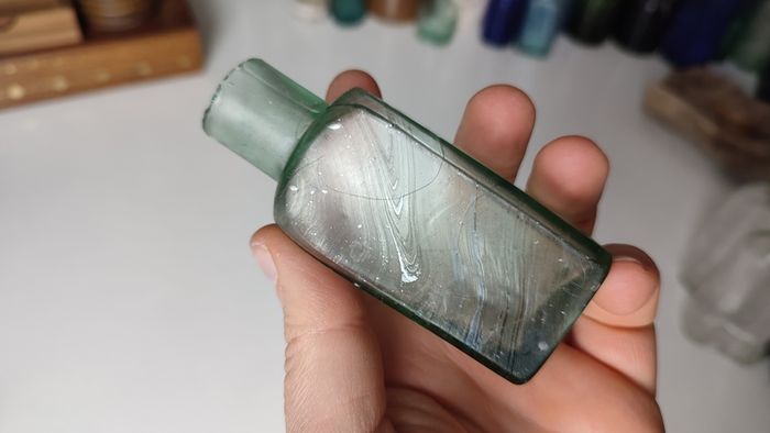 136 - Antique Sea Glass Cork Burst Top Inkwell Collectible Decorative Bottle