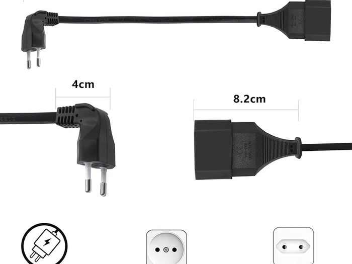 Extension Cable 90 Degree Euro Plug Short, Extension Cable Type C Plug Euro Plug on Type C Euro, 2.5A 250V for TV, Computer, Monitor, Projector, Household Appliances 3M