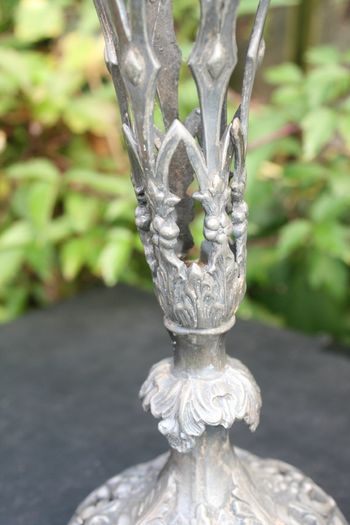 Vintage Art Nouveau Ornate Pierced Filigree Flower Vase Antique Silver Tone H-11"