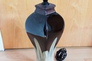 Large ceramic table lamp on wooden base  height 55cm