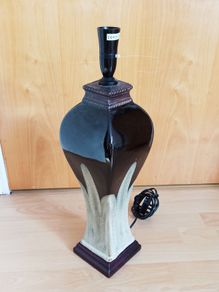 Large ceramic table lamp on wooden base  height 55cm