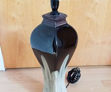 Large ceramic table lamp on wooden base  height 55cm