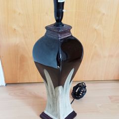 Large ceramic table lamp on wooden base  height 55cm