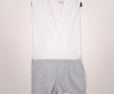Mango White Grey Crossover Wrap Short Playsuit Romper Size L