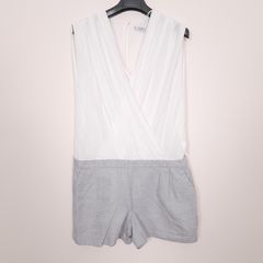 Mango White Grey Crossover Wrap Short Playsuit Romper Size L