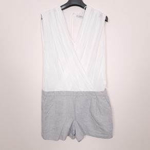 Mango White Grey Crossover Wrap Short Playsuit Romper Size L