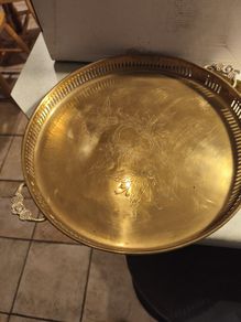 Lovely round tray Mid 20th Century Indian -Decorative Etched EPNS Brass