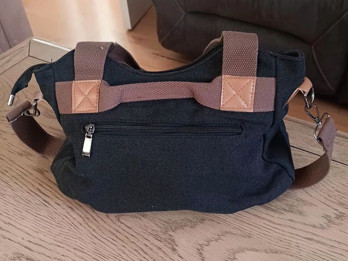 Canvas Black-and-Brown Crossbody Bag