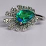 Sterling silver (Sz: O ans R) Peacock Triplet Quartz, White Zircon Fancy Ring in Rhodium Sterling Silver 2.59 Ct. Image 3