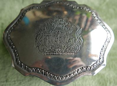Vintage Lion Jewelry Box Aged Silver Plated "Dieu Et Mon Droit" ( God and My Right) United Kingdom Coat of Arms Ornate Box 4 Lion Head Feet