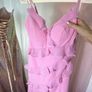 Peach Pink Ruffle Strap Long Gown Image 2