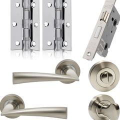 Internal Door Handle Set with Lock Complete Door Pack with Hings , Thumb Turn & Fixings Privacy Turn & Release (Phantom, Polished Chrome)
