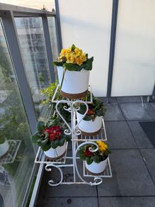 FATIVO Metal Plant Stand Indoor Outdoor Flower Pot Organizer 4 Tier Square Rack Display,L 52.5xW 24.5xH 87cm, White