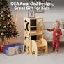 4-In-1 Toddler Kitchen Step Stool - Foldable Learning Standing Tower with Blackboard - Convertible Wooden Kitchen Stool Helper for Kids Boys Girls (Natural) Image 5