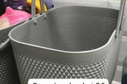 Grey plastic storage basket with handle