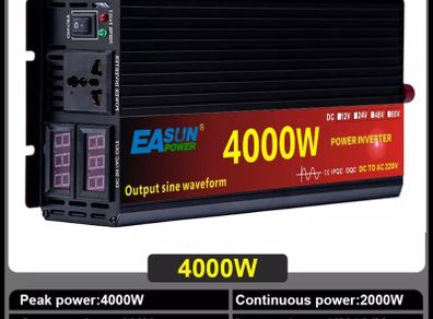 New Pure Sine Wave Inverter DC 12v AC 220v Power 4000W Car Inverter Converte With LED Display