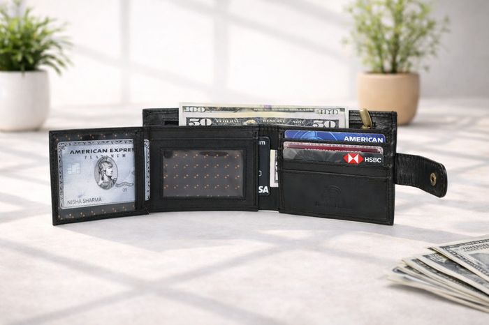 Leather RFID Wallet Slim Trifold Handmade Wallet Minimalist Card Holder
