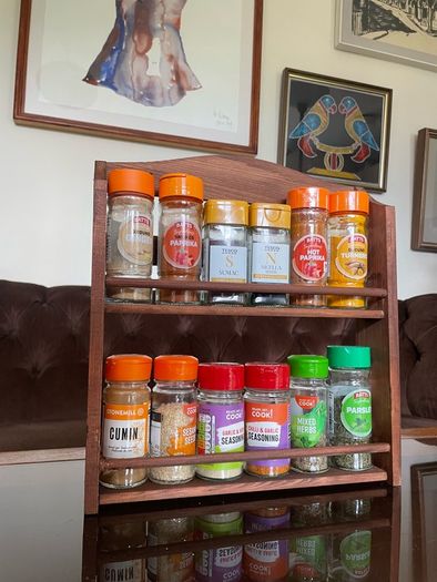 Vintage Wooden Two Tier Counter or Wall Hanging Spice Rack