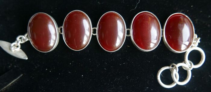 Vintage Sterling Silver 925 Carnelian Link Bracelet with Toggle Clasp L-8,5"  51,28g