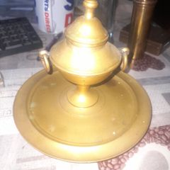 Beautiful Antique Brass Ink Holder Desk Set