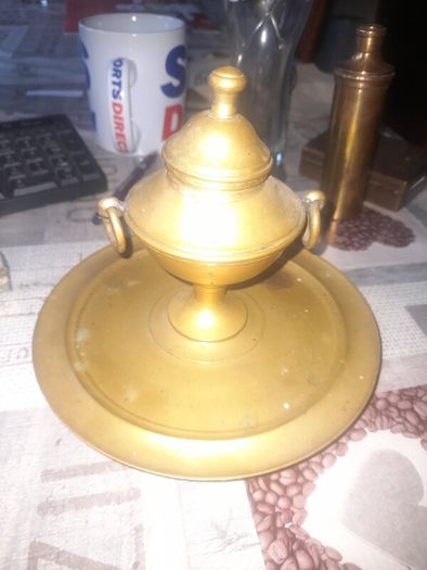 Beautiful Antique Brass Ink Holder Desk Set