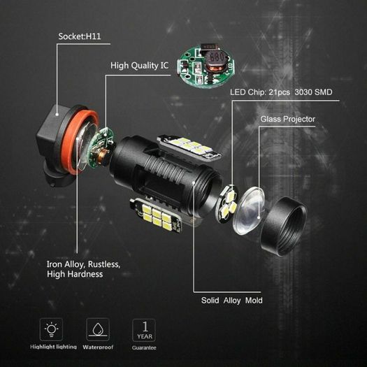 Car Fog Light H8 H11 LED Hb4 9006 Hb3 9005 3030smd 1200lm 6000k Driving Lamp