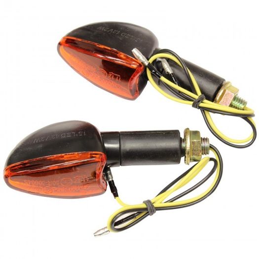 Long Stem Bulb Motorcycle Indicators - Black/amber Lens