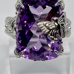 Silver Pink Amethyst Nature Ring