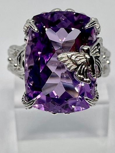 Silver Pink Amethyst Nature Ring