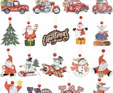 18 Pieces Christmas Wooden Hanging Ornaments, Red Christmas Truck Ornaments, Wooden Christmas Snowman and Santa Claus Ornaments Decors for Christmas Tree Crafts (FREE POSTAGE)