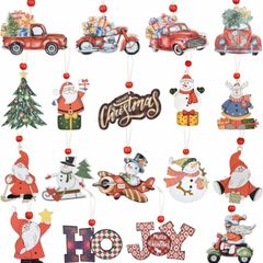 18 Pieces Christmas Wooden Hanging Ornaments, Red Christmas Truck Ornaments, Wooden Christmas Snowman and Santa Claus Ornaments Decors for Christmas Tree Crafts (FREE POSTAGE)