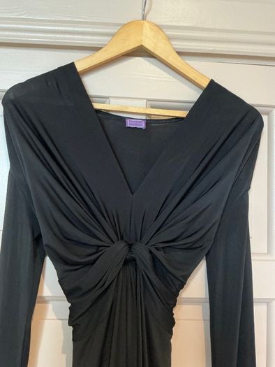 Ingenue black long sleeve v neck midi dress - twist front detail