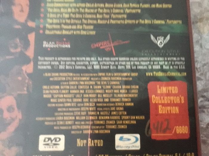 The Devils Carnival Blu Ray Limited Edition 6412/6660