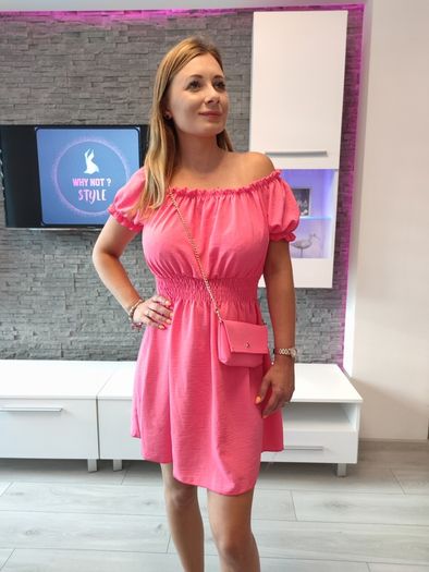 Off Shoulder Ruched Bust Puff Sleeve Dress