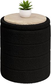 Boucle Ottoman Storage, Foot Rest Stool Seat, Folding Footstool for Living Room, Sherpa Ottoman for Bedroom, Black, 37x37x45 cm
