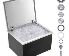 Drop in Ice Chest, 28"L x 16"W x 17"H Stainless Steel Ice Cooler, Commercial Ice Bin with Hinged Cover