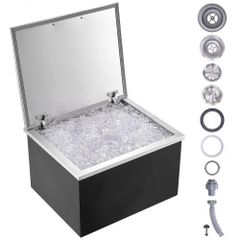 Drop in Ice Chest, 28"L x 16"W x 17"H Stainless Steel Ice Cooler, Commercial Ice Bin with Hinged Cover