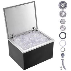 Drop in Ice Chest, 28"L x 16"W x 17"H Stainless Steel Ice Cooler, Commercial Ice Bin with Hinged Cover