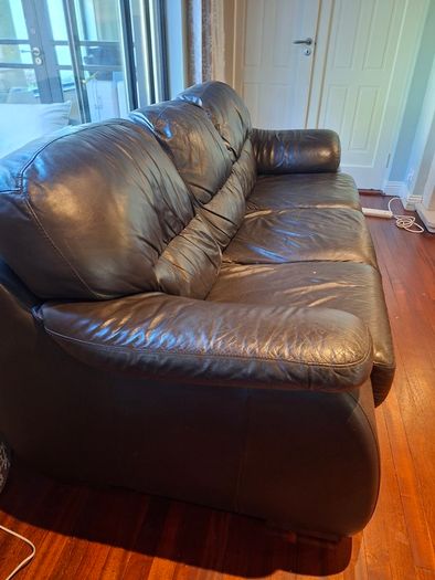 Chocolate Brown Leather Sofas x 3 & Chair
