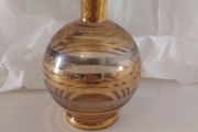 Fabulous Vintage Retro Mid-Century-Modern Small Pale Pink Glass Decanter with Gold and Silver Gilt Banding in a Lovely Spherical Shape, Irice, Czechoslovakia