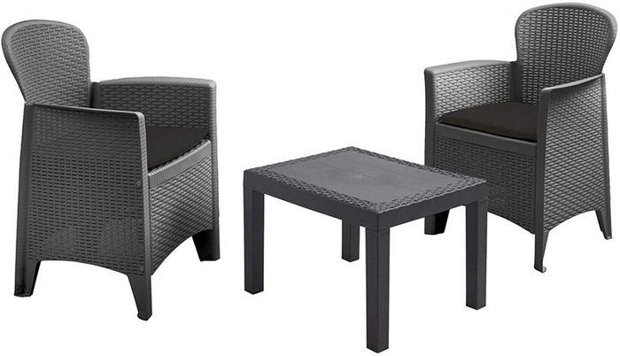 Rattan garden furniture set anthracite - 2 armchairs with upholstery + garden table - balcony set seating group rattan set