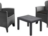 Rattan garden furniture set anthracite - 2 armchairs with upholstery + garden table - balcony set seating group rattan set