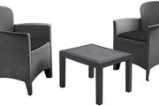 Rattan garden furniture set anthracite - 2 armchairs with upholstery + garden table - balcony set seating group rattan set