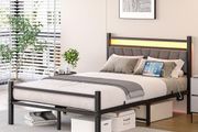 Double Bed Frame with Storage Headboard USB Charging Station